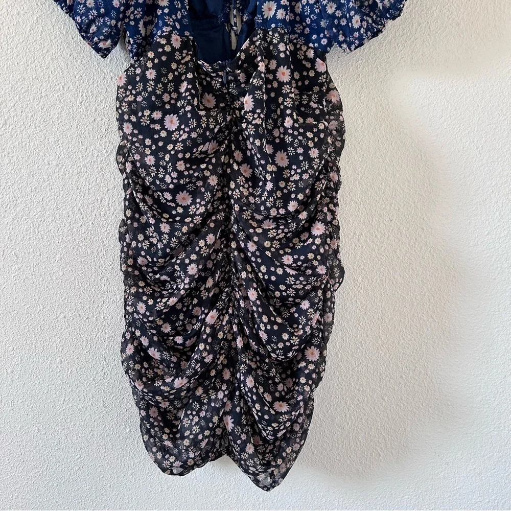 Free People Women’s Dress Medium Blue Gray Dixie Floral Print Off Shoulders Date